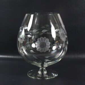 Vintage W J Hughes Cornflower Pattern Etched Glass Large 8" Brandy Snifter Vase